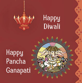 happy diwali and pancha ganapati card