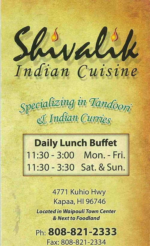 Indian Restaurants Opening on Kauai