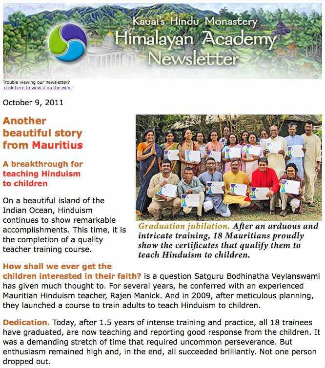 Himalayan Academy Email News
