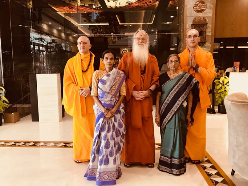 Sheela and her Mom greet our monks in Chennai last week