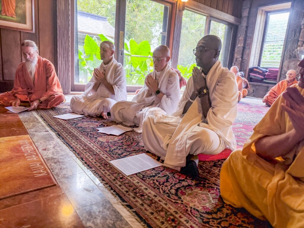 Monks arrive at the Guru Pitam for the event